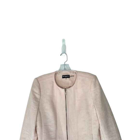 Karl Lagerfeld Pink Bright Dressy Work Office Full Zip Jacket Blazer Size 8 - Picture 7 of 14